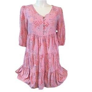 Disney Parks Dress Womens L Pink Frozen Olaf Tiered Ruffle Whimsical AOP